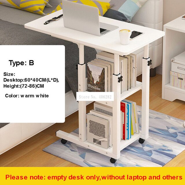 Movable Simple Laptop Table Wood Desktop Height Adjustable Bed Sofa Side Computer Notebook Laptop Desk Table Iron Frame: Type B warm white
