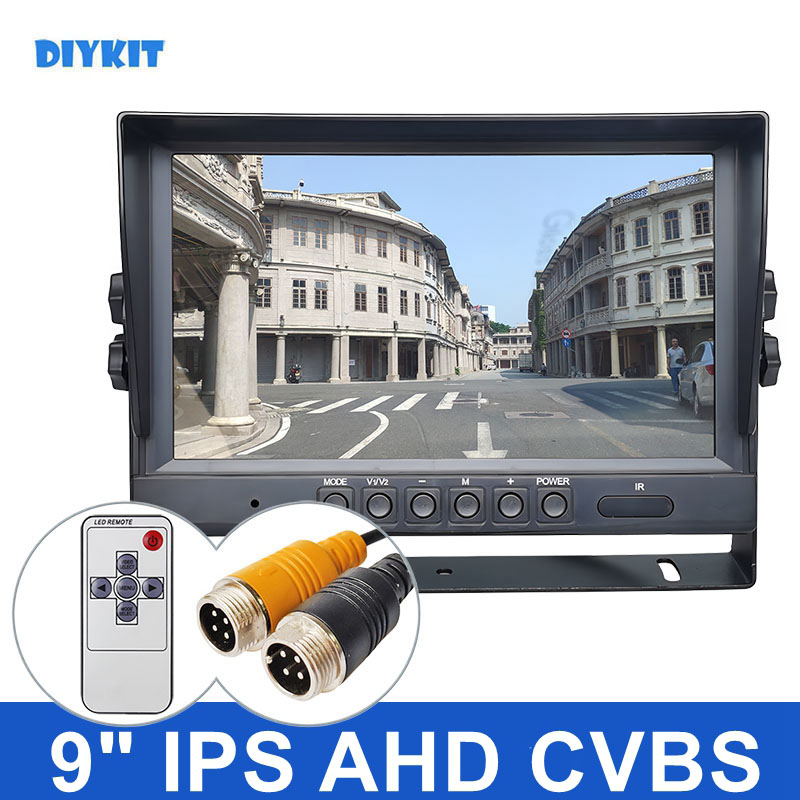 DIYKIT 9inch AHD CVBS IPS LCD HD Monitor Rear View Car Monitor Support 1080P AHD CVBS Car Camera Video Input