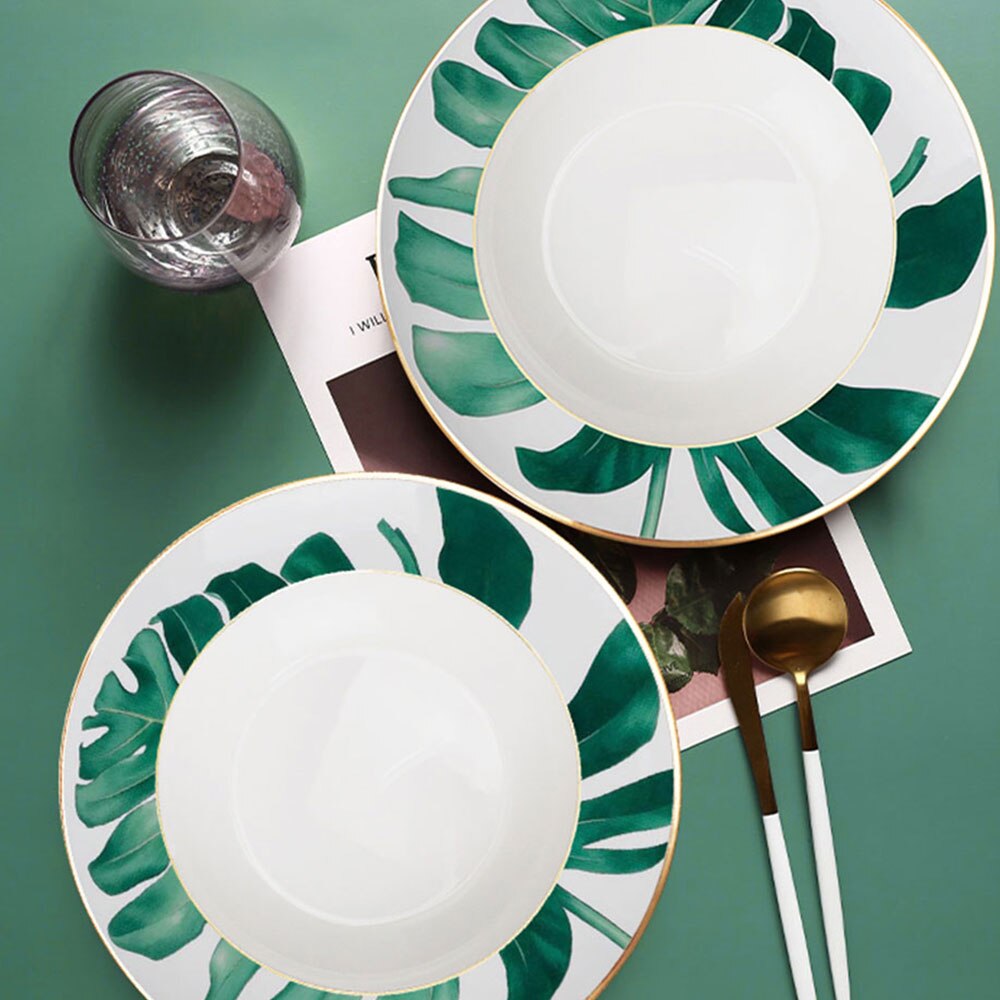 Bone China Ronde Plaat Creatieve Bos Dessert Serie Set Bladeren, Bloemen, restaurant En Thuisgebruik Koffie Set En Kom