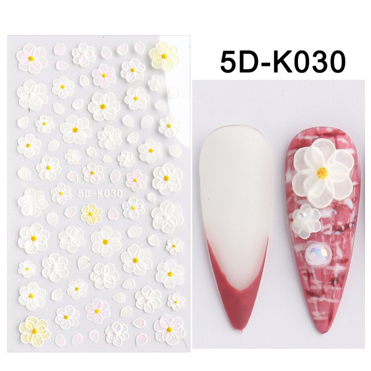 Pegatinas autoadhesivas para decoración de uñas, calcomanías deslizantes con degradado de rosas blancas, tema de verano, láminas de transferencia, envolturas de decoración, 5D-K052: 5D-K030