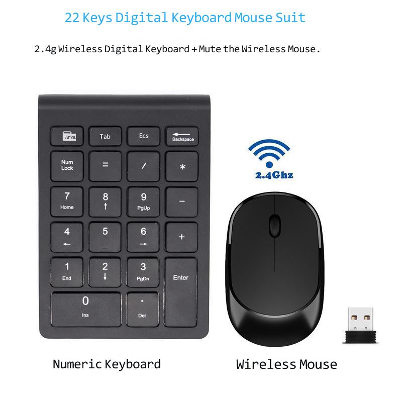 SeenDa Mini 22 Keys Numeric Keypad Mouse set 2.4G Mini Numpad Wireless Numeric Keypad for Laptop Notebook Desktop PC Small