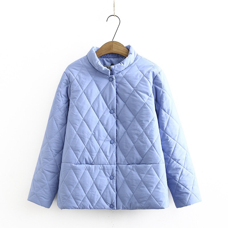 Black Big Size Short Cotton-padded Coat Long Sleeve Loose Fit Women Parkas Stand-up Collar Autumn: Blue / 4XL