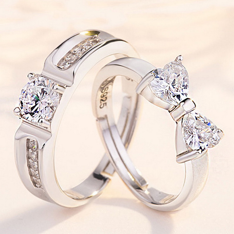 2 pièces/ensembles géométrique amour coeur Zircon anneaux appariés anneaux pour Couple promesse correspondant bague de mariage ensemble Senior concepteur bijoux: RED