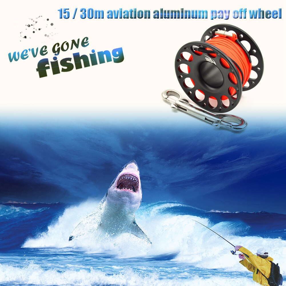 15m 30m Scuba Diving Spool Finger Reel for Underwater Fishing Cave Dive double ended hook SMB Equipment Cave Dive
