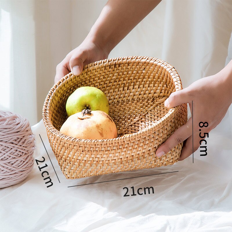 Rattan Fruit Plates Storage Basket Nut Dried Fruit Tray Bamboo Weaving Baskets Household Snack Candy Storage Containers: Medium Fruit Plate 4