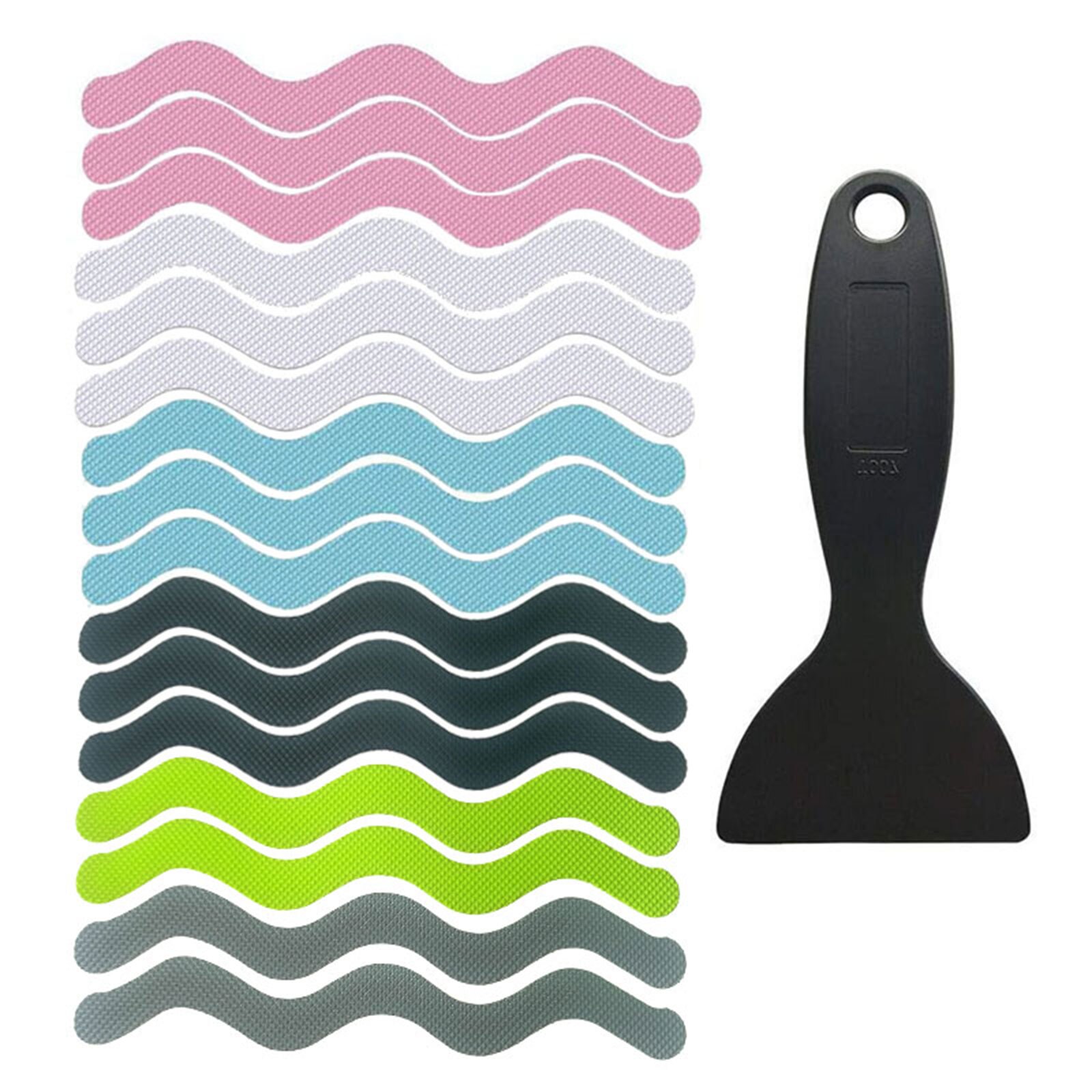 24Pcs S Wave-shaped Non-slip Strip Crushed Stone Texture Safety Transparent Bathroom Accessory