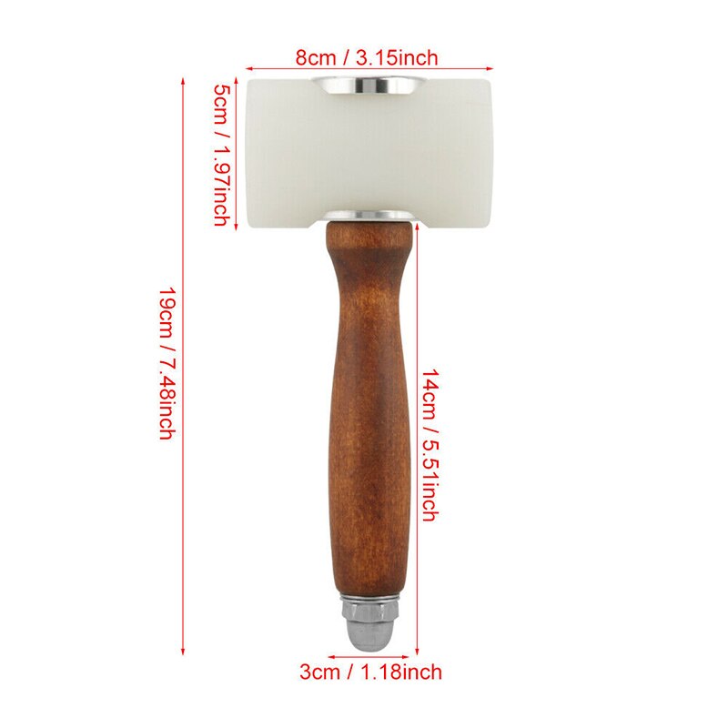 Martillo de 19cm para artesanía en cuero tallado a mano, corte de perforación, impresión, grabado, herramientas de perforación, martillo con mango de madera