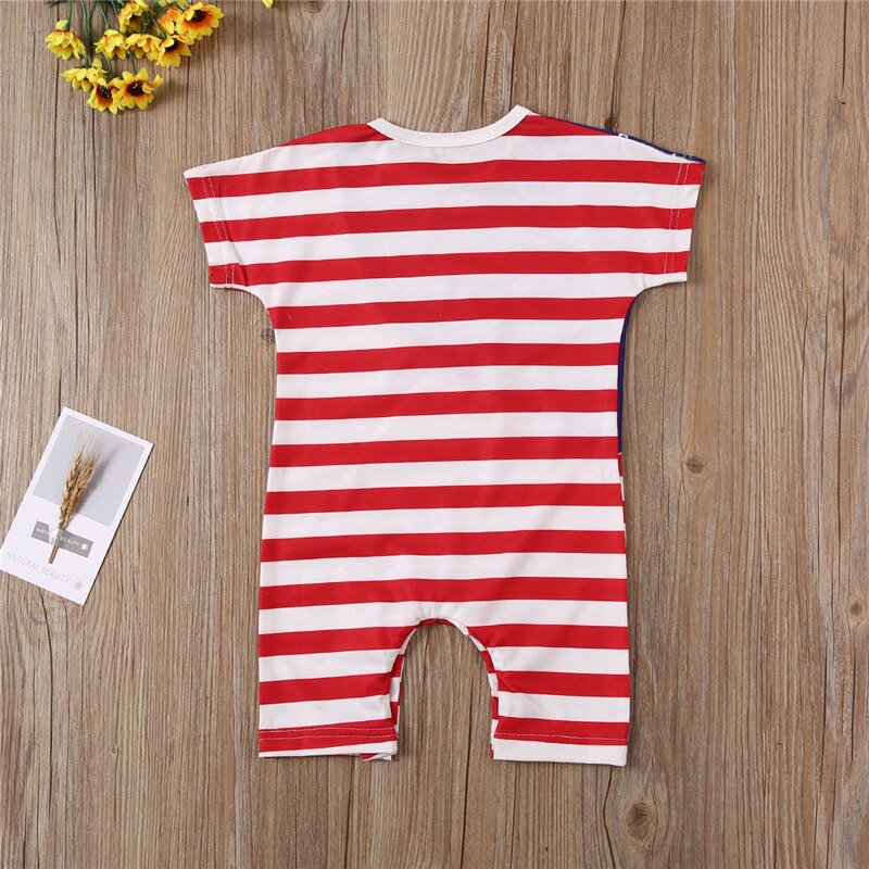 Independence Day Baby Baby Meisjes Jongens Rompertjes Gestreepte Print Korte Mouw/Mouwloze Jongens Romper Baby Katoen Jumpsuits Hoofdband