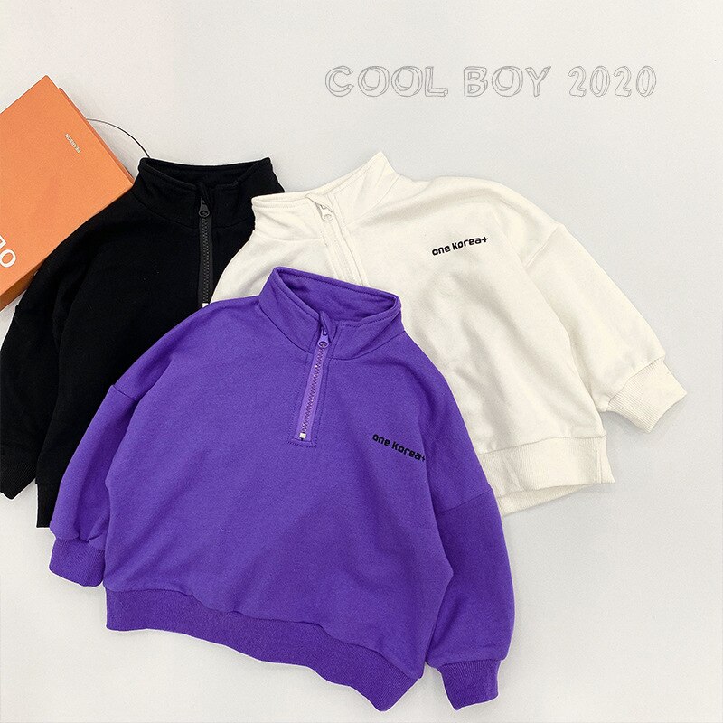 Koreansk stil pojkar stå krage sweatshirts lös långärmad huvtröja