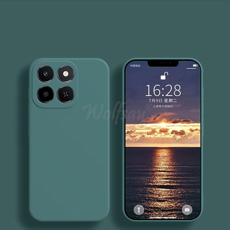 For Honor X6C Case Liquid Silicone Plain Rubber TPU Funda Cover Honor X6C Case Phone Protector Cover Honor X6C Case: Black Green