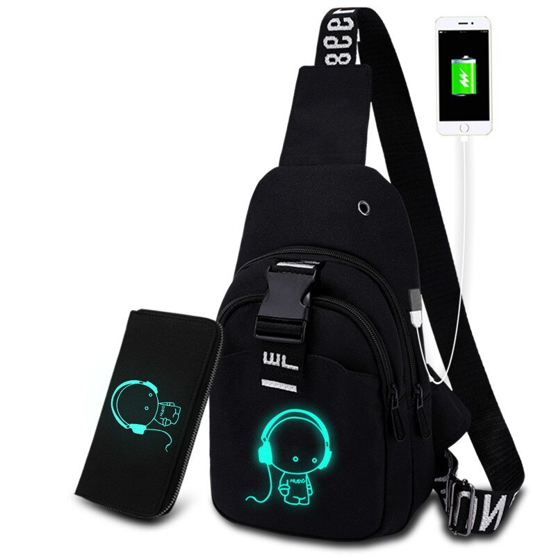 Carregamento crossbody men usb casual estilingue peito saco de viagem à prova dwaterproof água luminosa oxford sacos de ombro mensageiro sacos uma peça: As Picture 4