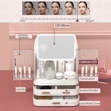 LED Light Makeup Mirror Cosmetic Storage Jewelry Container Lipstick Showcase Drawer Skin Care Products Cabinet Organizer-Cosmeti