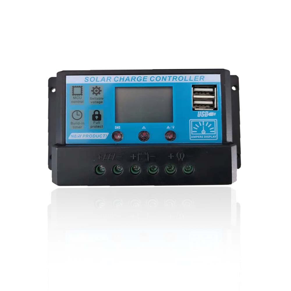 20A solar charge controller regulator pwm 2 usb max 2A LCD display for solar system lithium battery charging control parameters