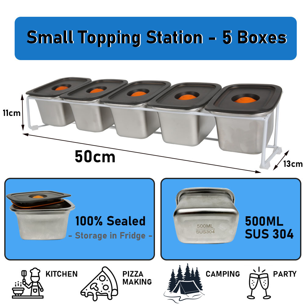 Stainless Steel Pizza Seasoning Container Pizza Topping Station with PP Visiable Lid Fridge Storage Pizza Ingredients Container: Orange