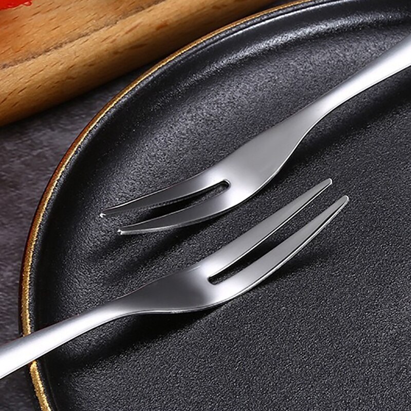 10Pcs 304 Stainless Steel Cocktail Dessert Fork Appetizer Snack Cake Fruit Forks Set