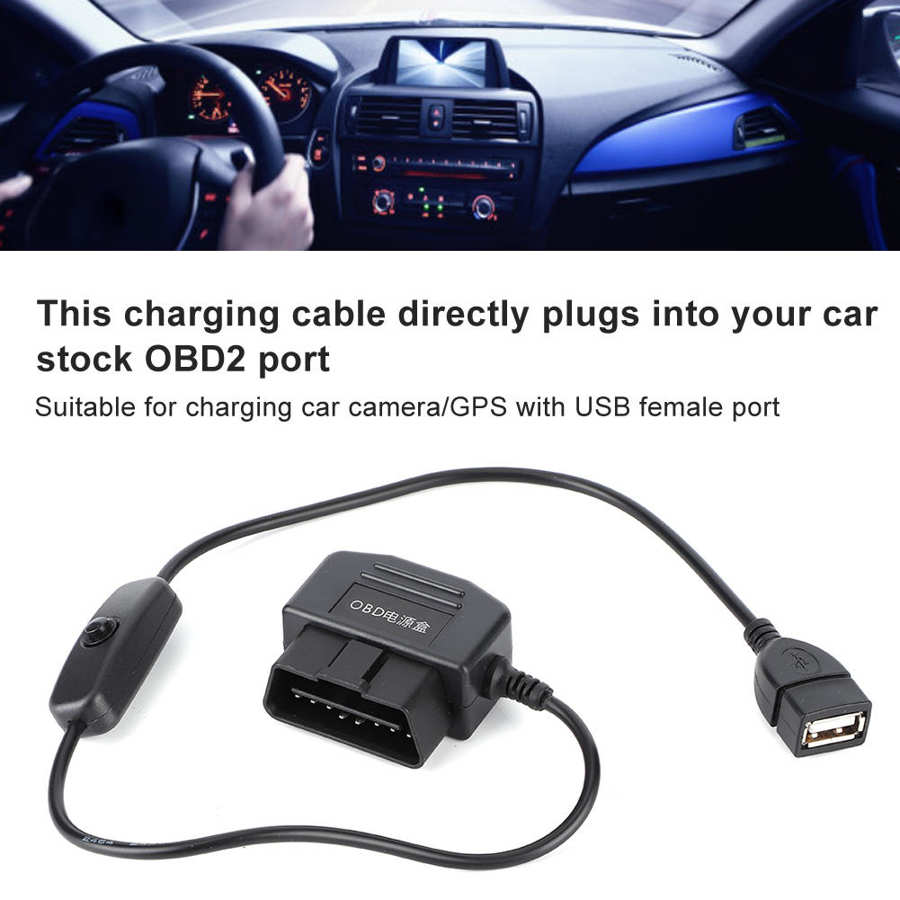 18.7in 16Pin OBD2 USB Power Charging Cable Connector Charger Adapter for Car GPS DVR Driving Recorder Camera Charging line
