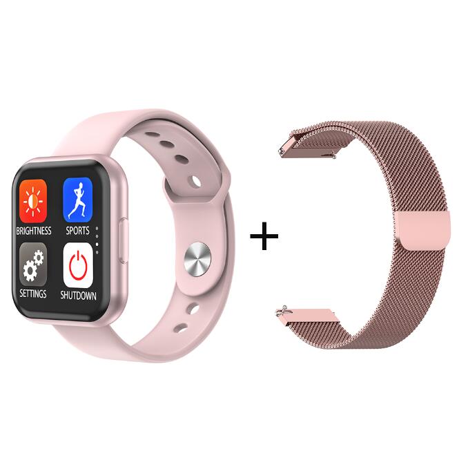 Montre intelligente Android montres pour femmes Bracelet de Fitness hommes SmartWatch moniteur de fréquence cardiaque Sport Bracelet pour iphone Pk P80 P70: add pink steel