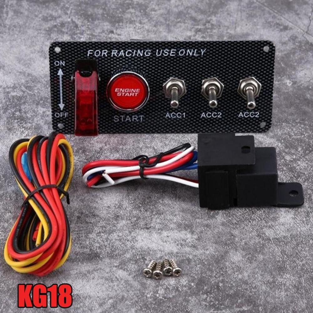 12V 30A Ignition Switch Panel for Racing Car Engine Start Push Button Indicator and Cable Carbon Fiber Car Switch: KG18