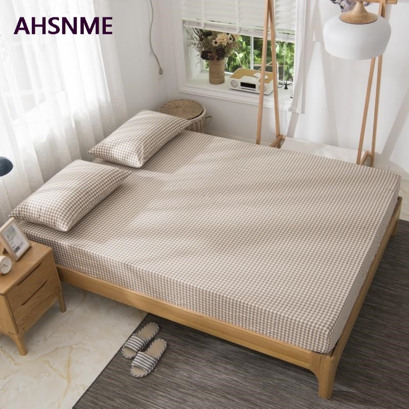 AHSNME-sábanas de algodón para ropa de cama súper suave, Sábana bajera Simple de rejilla de café fresca de verano, 90x20 0/120x20 0/180x200cm