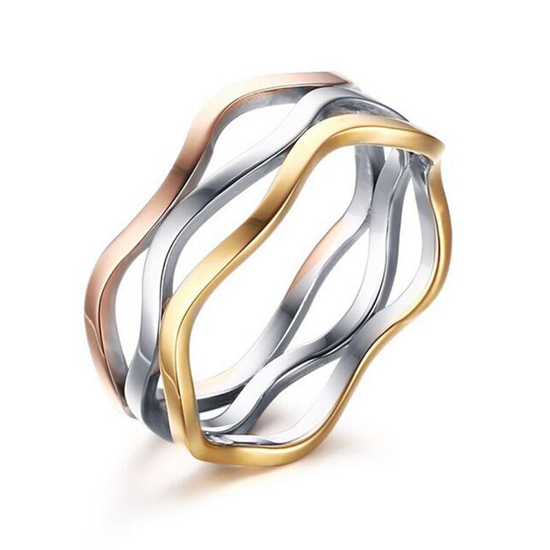 Aankomst Vrouwelijke Mode Drie Kleuren Ring Goud-Kleur Roestvrij Stalen Ring Voor Vrouwen Full Size