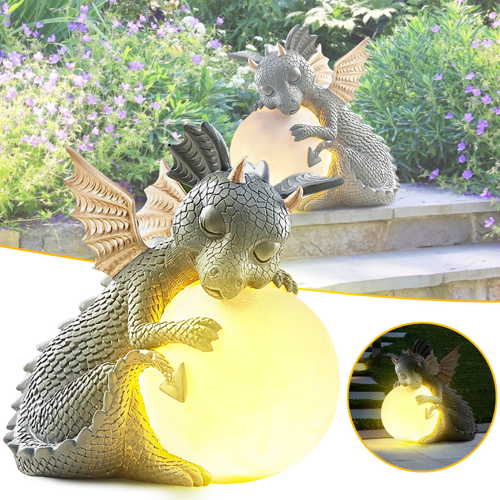 Dragon Garden Decoration Solar Lamp Resin Dragon Meditated Statue Decorations Resin Dragon Jardin Garden Home Decor Accessories