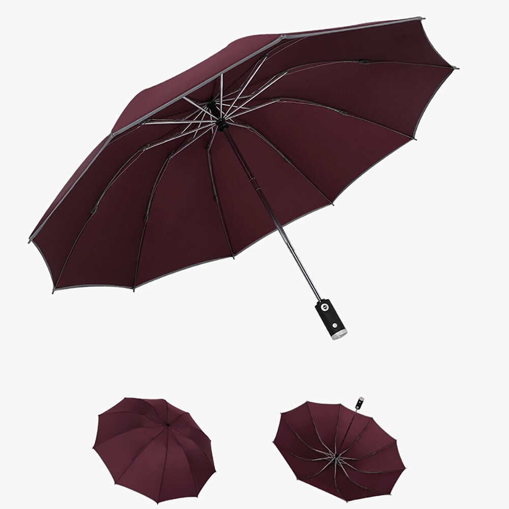 Three-fold Automatic Reverse Umbrella Portable Folding Waterproof Reflective Edge LED Light Sun Block Umbrella Parasol: Rood