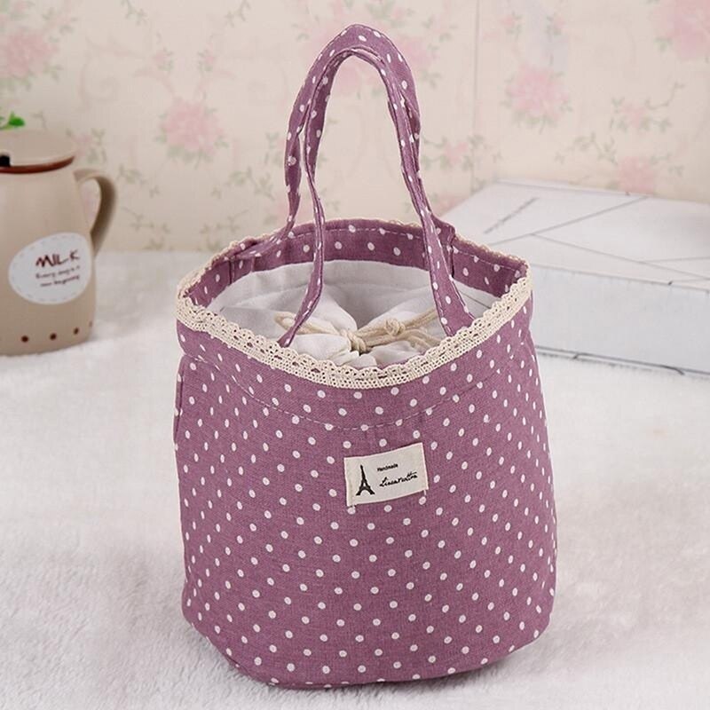Lunch Bag Lunch Cooler box Polka Dot Lunch Small Tote Pouch Container Box Pink handbag Bolsa Termica Lancheira: Purple / S