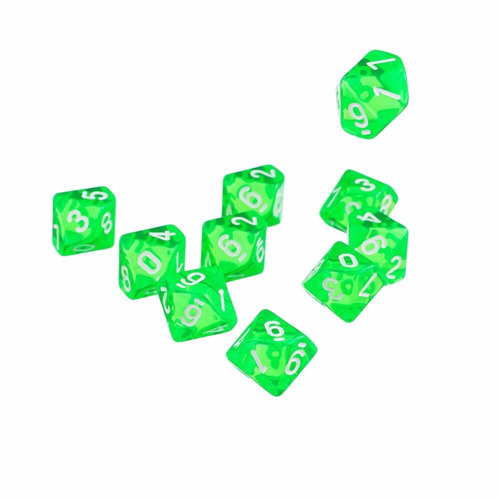 Lot de 10 dés à 10 faces pour jeux de rôle, idéal pour les amateurs de jeux de société: green