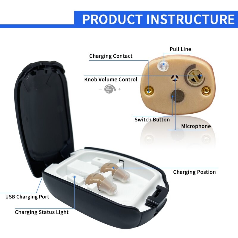 Mini audífono Digital recargable para ancianos, amplificadores de sonido inalámbricos, ayuda auditiva para personas mayores, pérdida leve a severa,