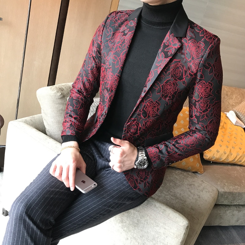 herren Geschäft lässig Dünne Anzug Blazer Gentleman Kleine Blume Druck Große Größe Dünne Jacke Mantel m-5XL