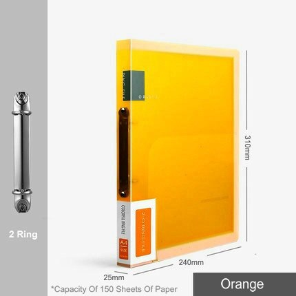 Carpeta de archivos con 3 anillas de colores, organizador de papel A4, 2 anillas transparentes, fundas organizadoras de documentos, carpeta de PVC A4: 2 Ring    Orange
