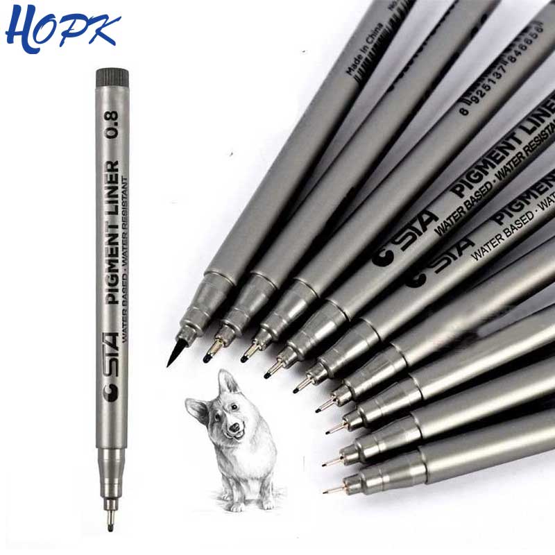 Sta pigmentforing pigma mikron blækmarkørpen 0.05 0.1 0.2 0.3 0.4 0.5 0.6 0.8 børstespids sort fineliner skitse pen