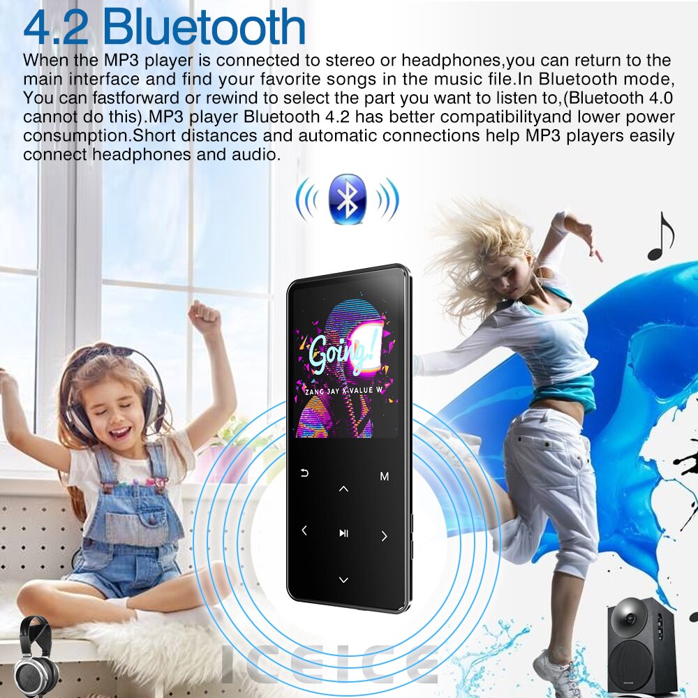 ICEICE MP3 Player with bluetooth and Speaker 2.4 Screen touch keys hi fi fm radio mini sport MP 3 music player portable walkman