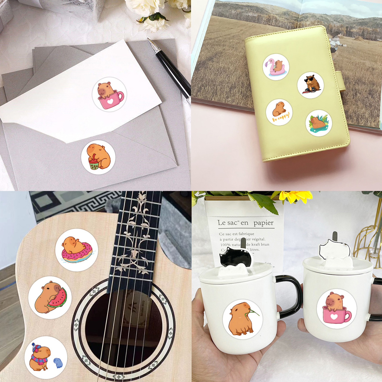 100-500 pièces mignon dodu Capybara dessin animé marron animaux autocollants album à faire soi-même téléphone récompense joint étiquette autocollant mural enfant jouet