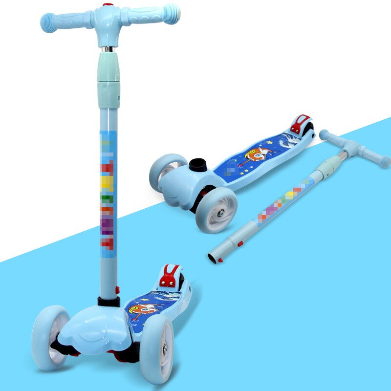 Children's Scooter Detachable Folding Handle Graffiti Scooter Children's Sports Scooter: Removable-Blue