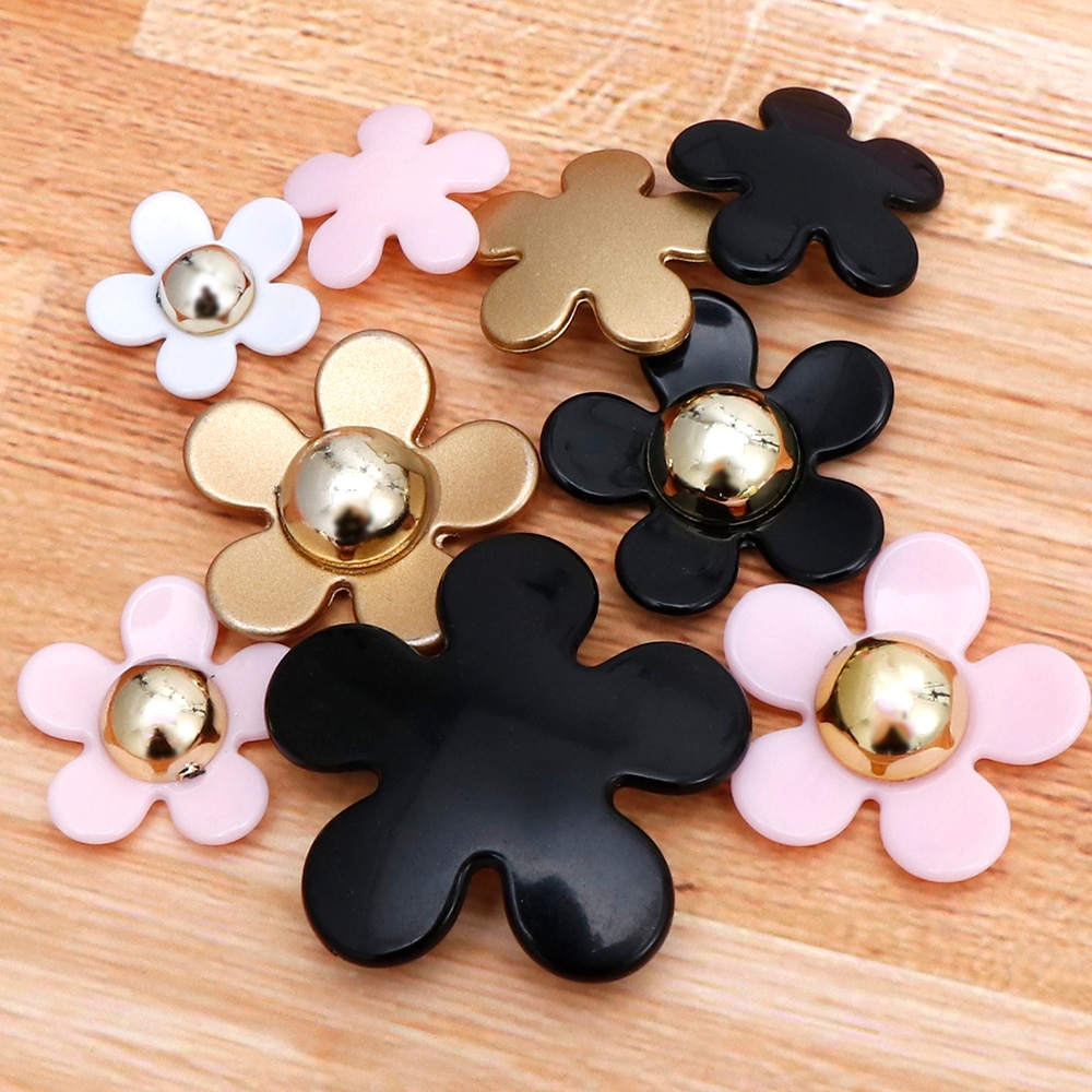 20 Stk/partij Bloem Hars Mix Size Roze Wit Blak Kleur Kawaii Hars Hanger Bloem Decorationfor Mode Resina Ambachten