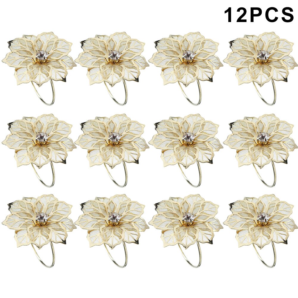 12 stuks Bloemen Metalen Servetringen Servet Houder Diner Bruiloft Handdoek Ring voor Party Tafel Banket Diner Decor J8