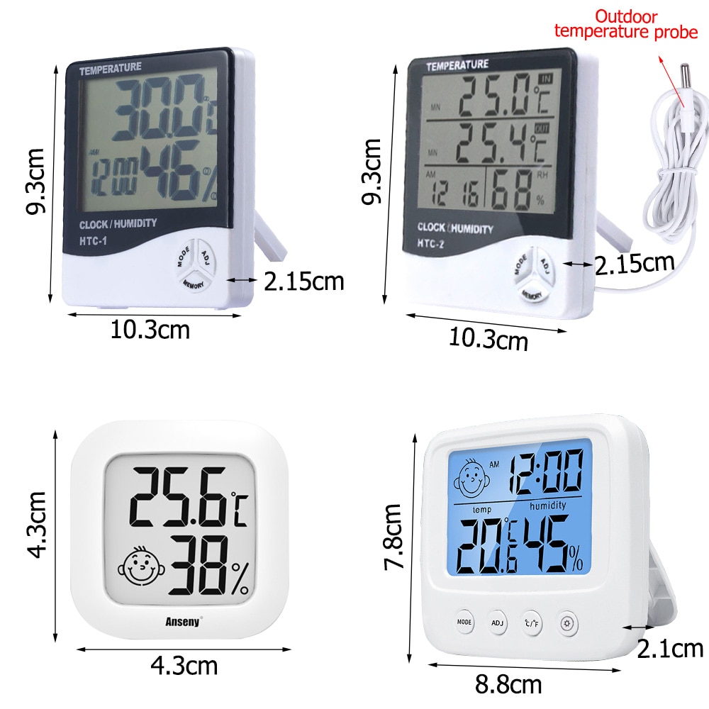 Digital LCD Temperature and Humidity Meter Indoor Outdoor Electronic Thermometer Hygrometer Humidity Gauge with Weather Clock