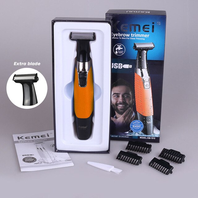 Kemei-Afeitadora eléctrica KM-1910 para hombres, recargable por USB recortador de barba, herramienta de afeitado Facial con una sola hoja, 47D: box-blade-orange