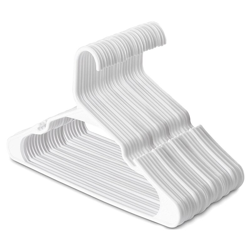 Perchas de plástico Premium, duraderas y fuertes, estándar, para ropa y pantalones, color blanco, paquete de 20 Uds.
