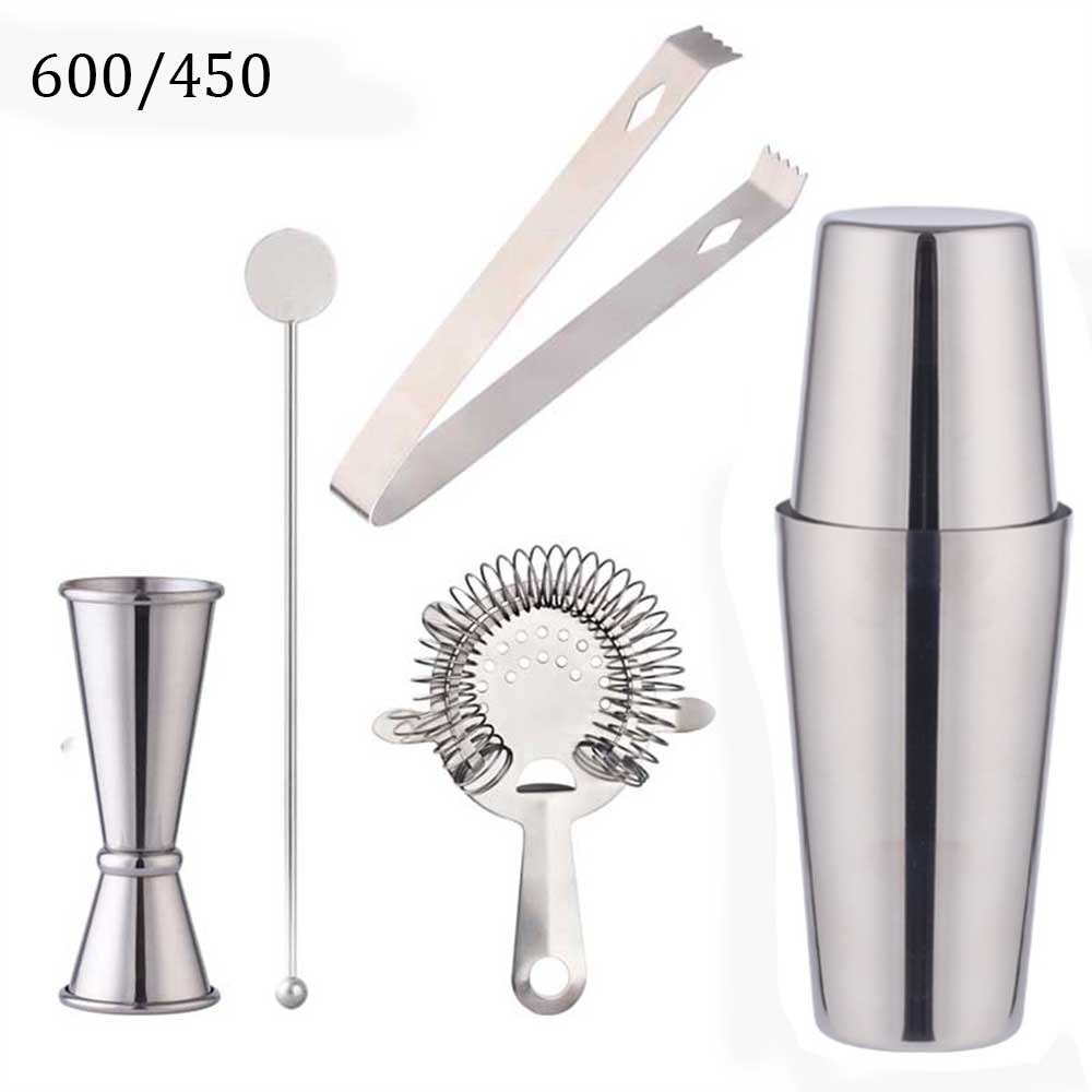 Bar Shaker Cocktail Zubehör Barware Boston Trinken Für Bartender Set Jigger Werkzeuge Edelstahl Mixer 550/750ML Holz rack: Boston A 5 Pcs