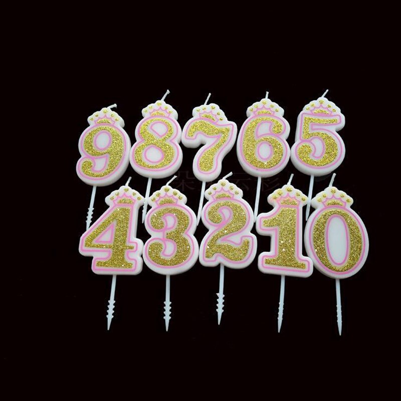 Happy Birthday Cake Topper Number Candle 0-9 Sliver Pink/Blue Cake Crown Children Birthday Grft Party Cake Decoration: Pink-9