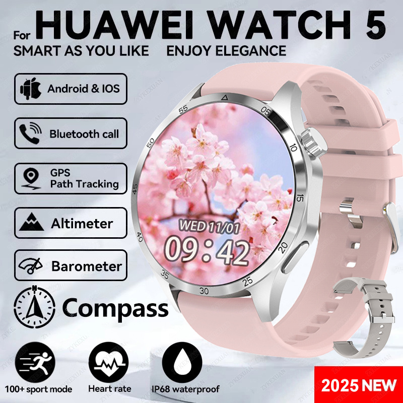 2025 novo para huawei relógio 5 pro relógio inteligente masculino tela amoled nfc gps bússola freqüência cardíaca à prova dwaterproof água bluetooth chamada smartwatch: YELLOW