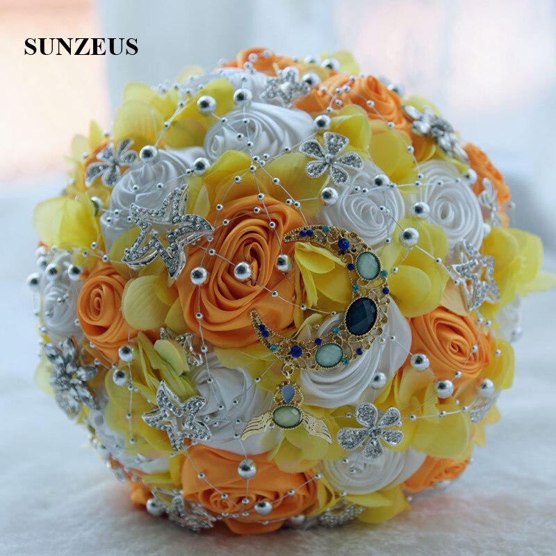 Romantic Light Blue Flowers Wedding Bouquet Pearls Shiny Stars Royal Blue Artificial Bridal Flowers Bouquet huwelijk SWB08: pic color 3