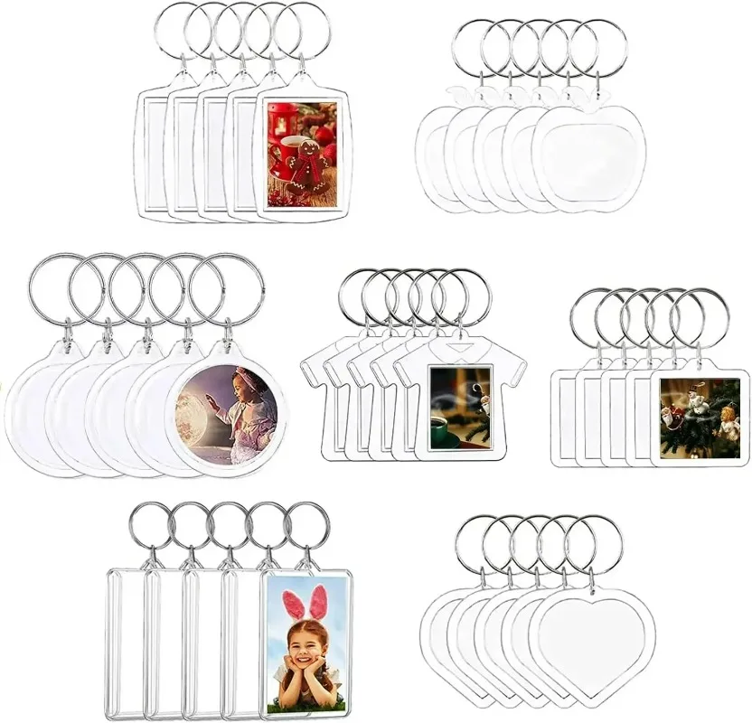 5/10 Stück transparenter Fotorahmen-Schlüsselanhänger, Quasten, schnappen-in, individueller Einsatz, Foto-Acryl-Rohling-Schlüsselanhänger, klarer leerer Bild-Anhänger
