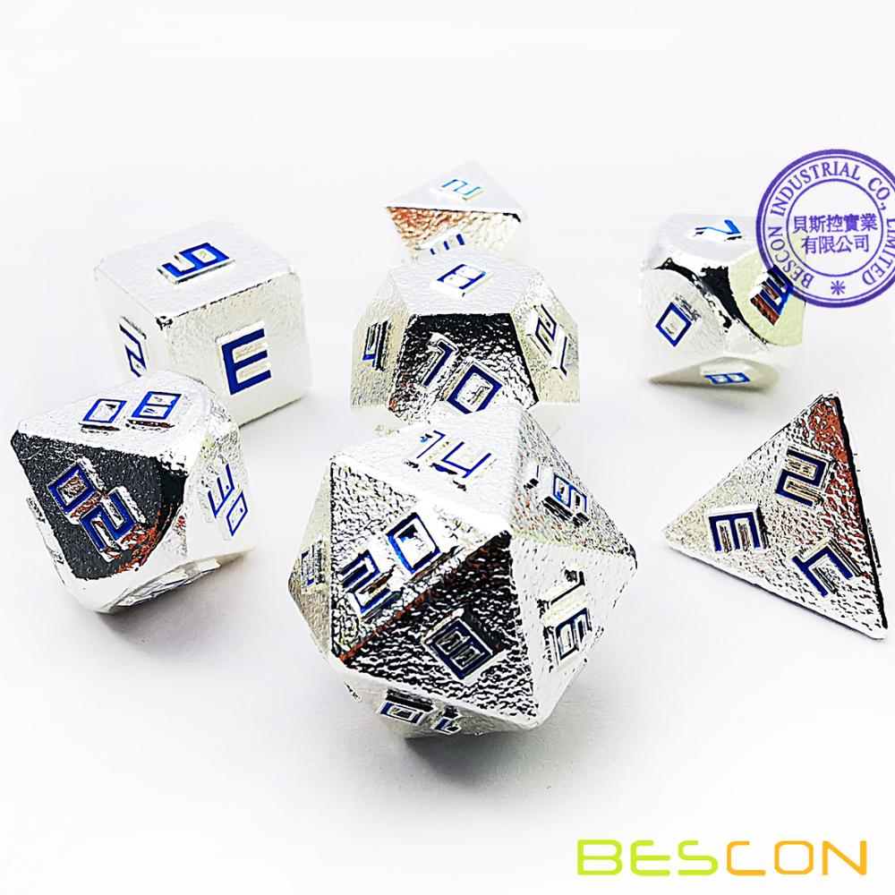 Bescon Zilver-Erts Lode Solide Metalen Dobbelstenen Set, ruwe Metalen Polyhedral D & D Rpg 7-Dobbelstenen Set