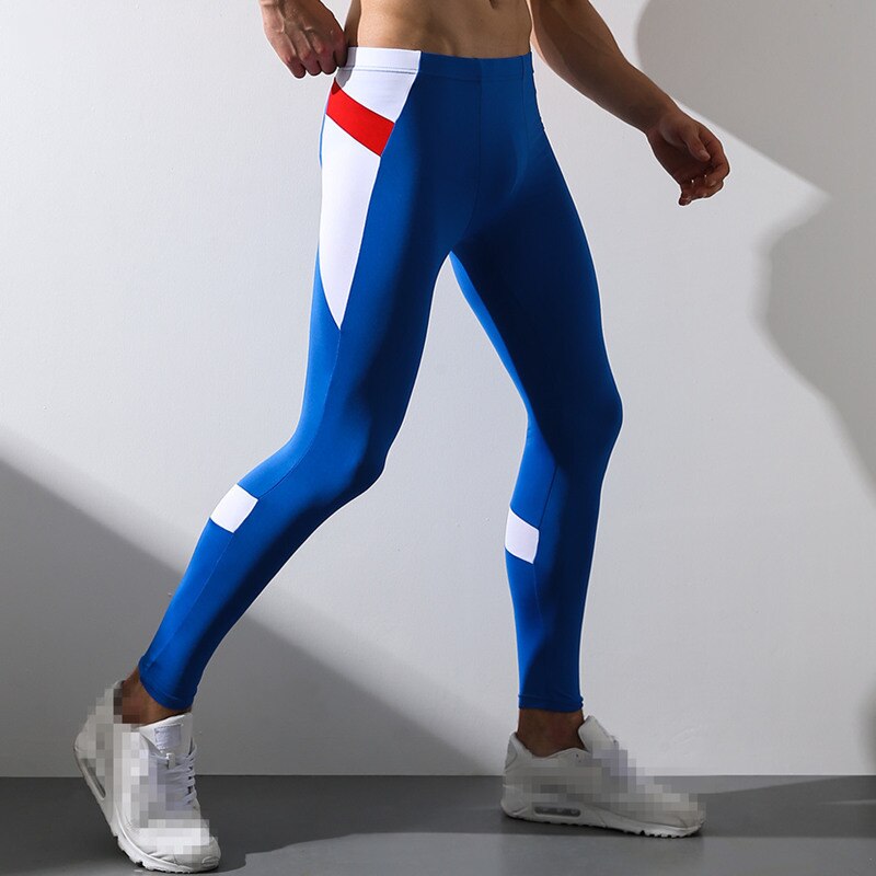 Men's winter outdoor sports warm pants tight fitness training pants basketball sports bottoming pants: Blue / XL