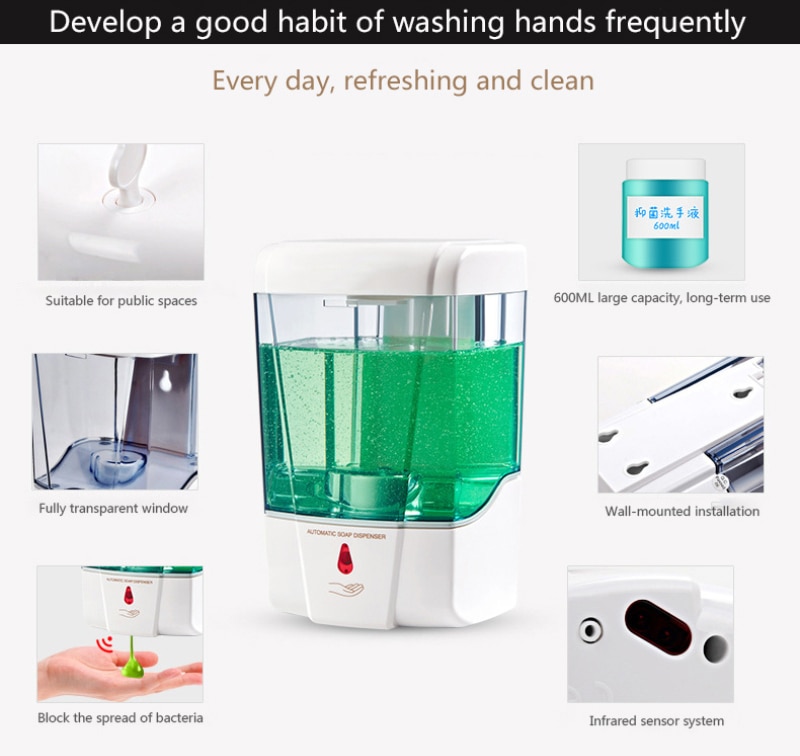 300/700ml Wall Mounted Automatic Sensor Liquid Soap Dispenser Hands Free Washer Touchless Sanitizer kitchen bathrooms
