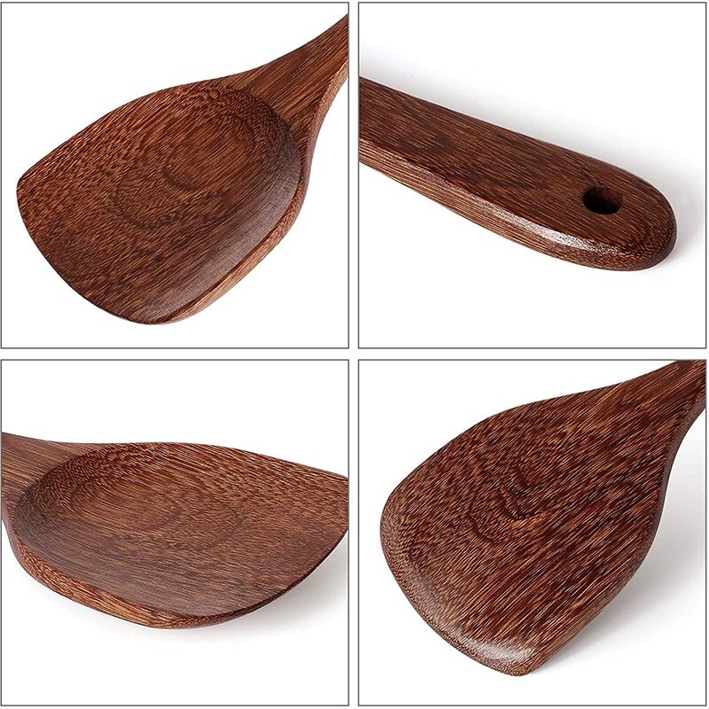 2 Pack Houten Spatel Voor Koken, Houten Wok Spatel Van Ongeverfd Handgemaakte Door Natuurlijke Hout