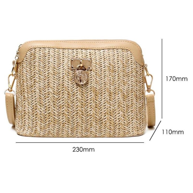 Kvinnor halmväska vävd crossbody snygg chic pu läder boho shopping strand bambu kvinnliga damer skal axelväska